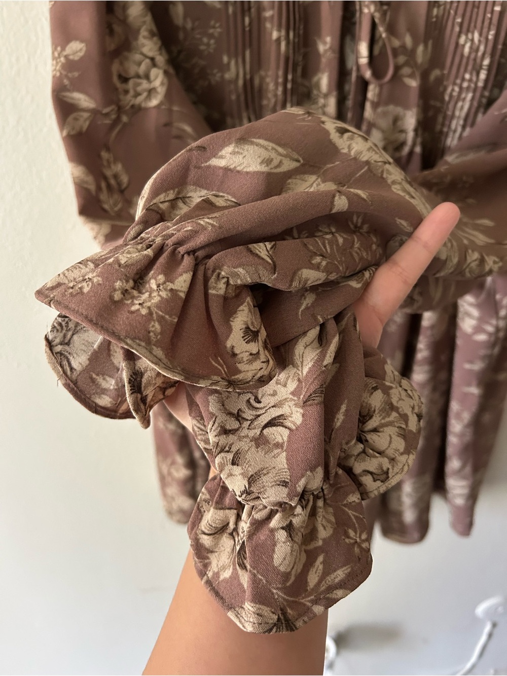 torrid Taupe Floral Tie-Neck Blouse - Picture 9 of 10